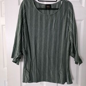 W5 Olive Green Blouse with White Stripes